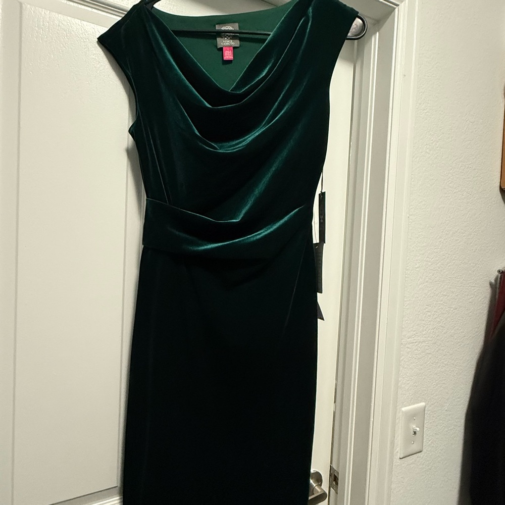 Vince Camuto Dark Green Velvet Midi Dress